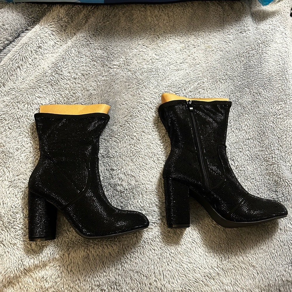 Torrid Black Heeled Boots with Gold Accent